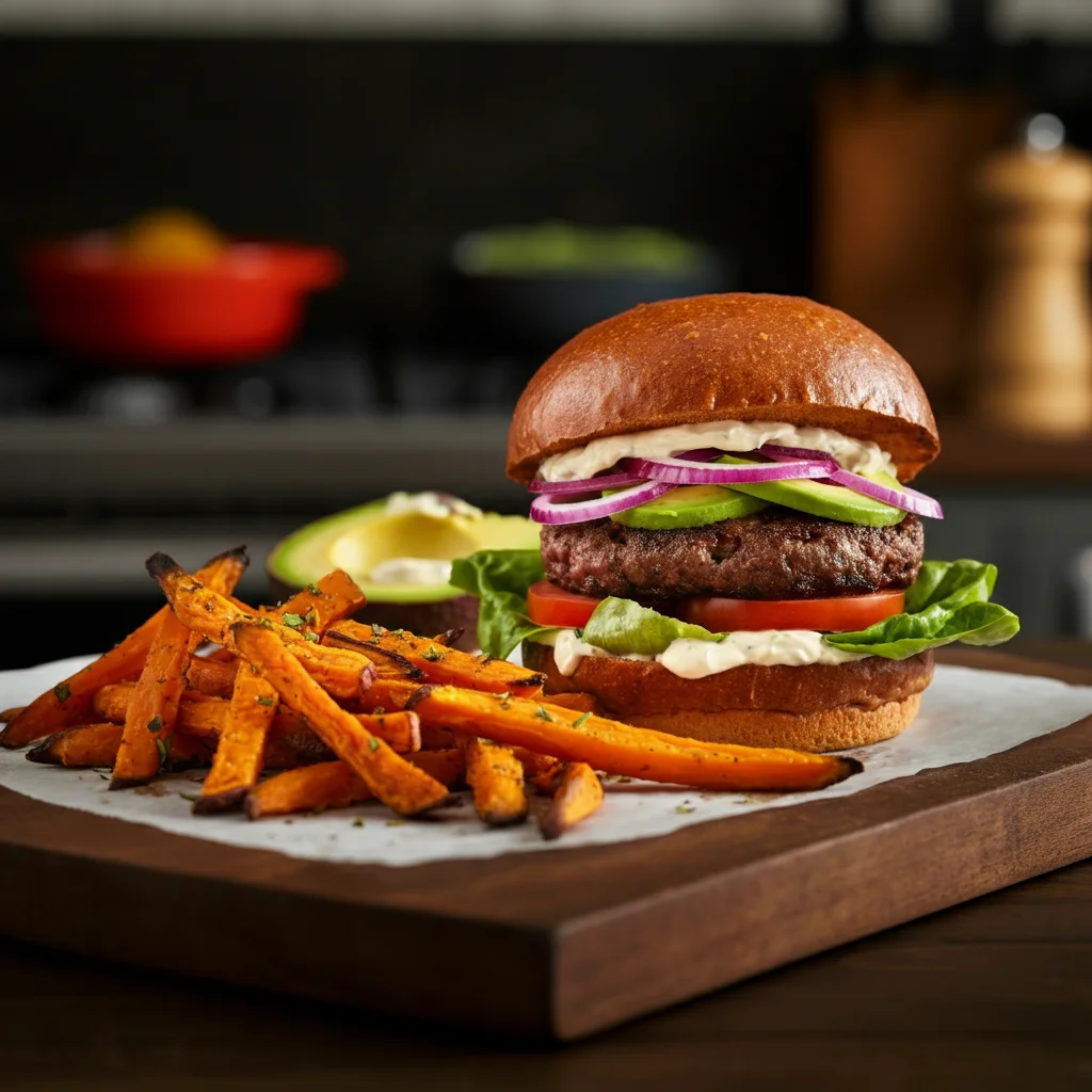 Burger and Sweet Potato