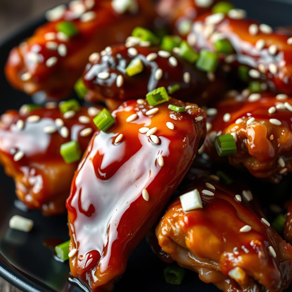Air fryer teriyaki chicken wings with glossy sauce and sesame seeds Air fryer teriyaki chicken wings with glossy sauce and sesame seeds