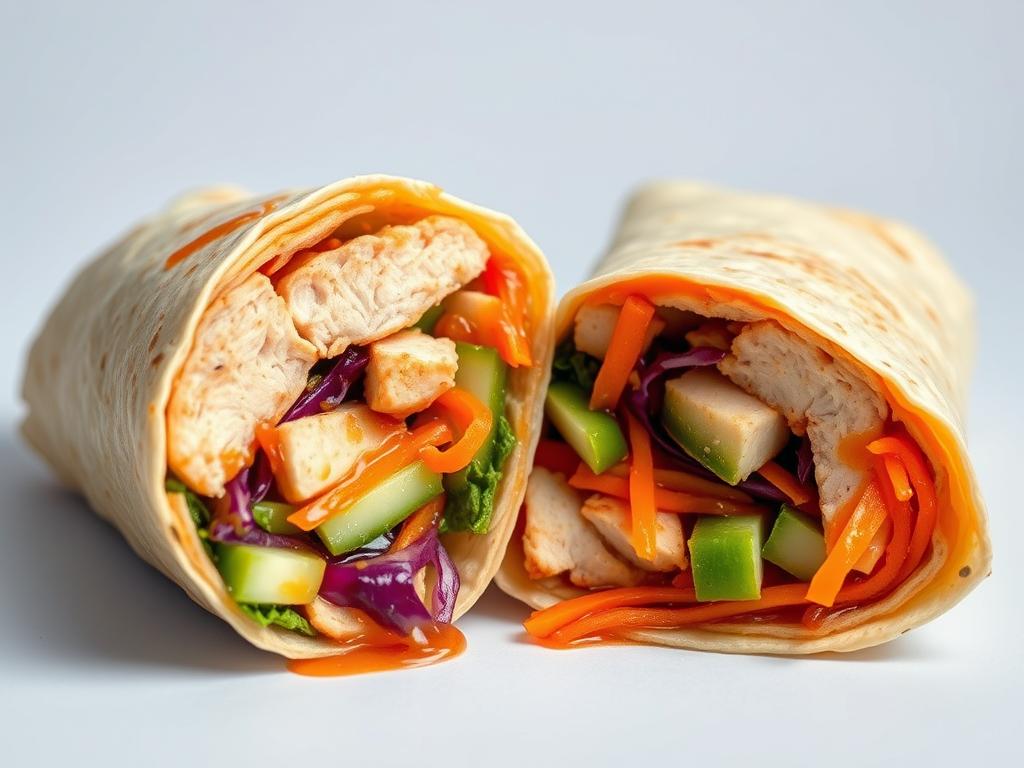 Asian chicken wrap with colorful vegetables Asian chicken wrap with colorful vegetables