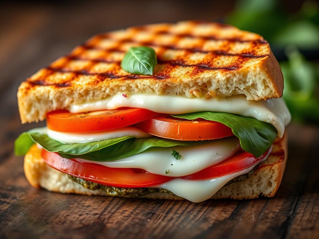 Caprese sandwich with mozzarella, tomato and pesto Caprese sandwich with mozzarella, tomato and pesto