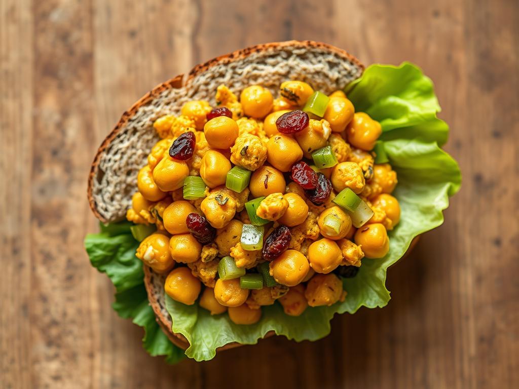 Curry chickpea salad sandwich on whole grain bread Curry chickpea salad sandwich on whole grain bread