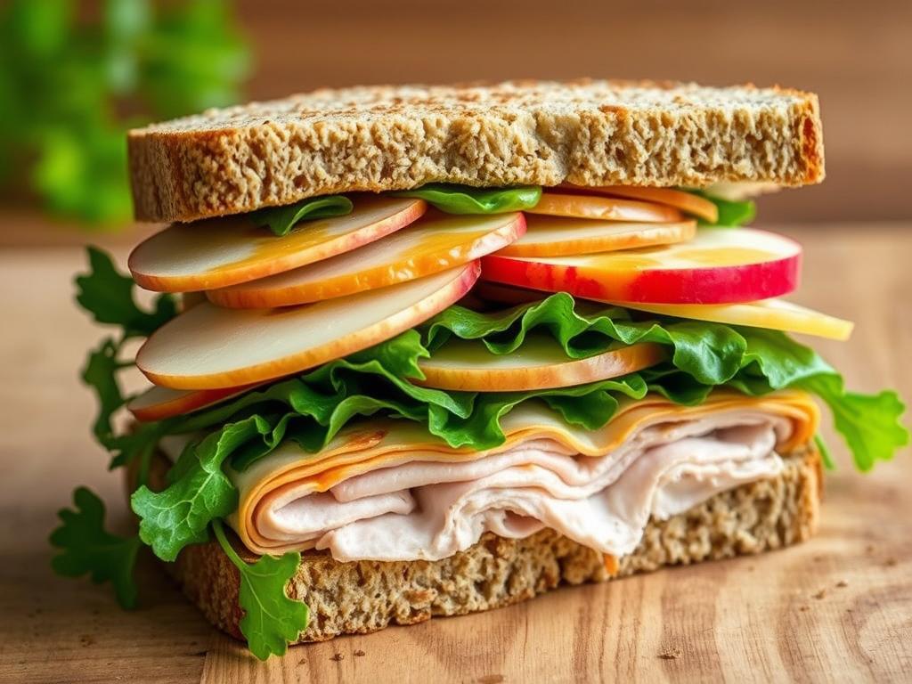 Turkey sandwich with apple slices and maple spread Turkey sandwich with apple slices and maple spread