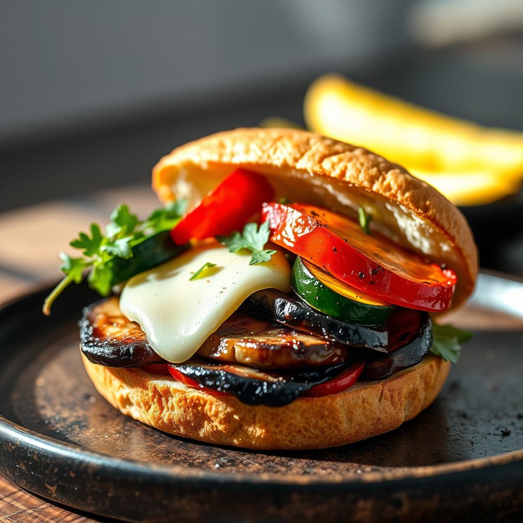 Vegetarian sandwich with grilled vegetables and cheese Vegetarian sandwich with grilled vegetables and cheese